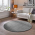 Kurzflor Teppich Designer | Flauschiger Flachflor fürs Wohnzimmer, Esszimmer, Schlafzimmer oder Kinderzimmer | Dunkel Grau Rund
